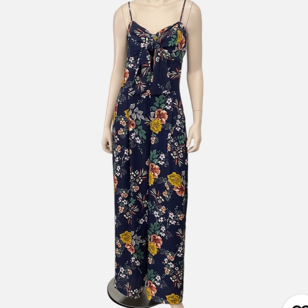 Chelsea28 Blue Floral Jumpsuit Wide-Leg Sleeveless